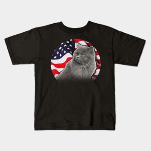 American Birman Cat USA Flag Funny Gift Shirt 4th of July Kids T-Shirt